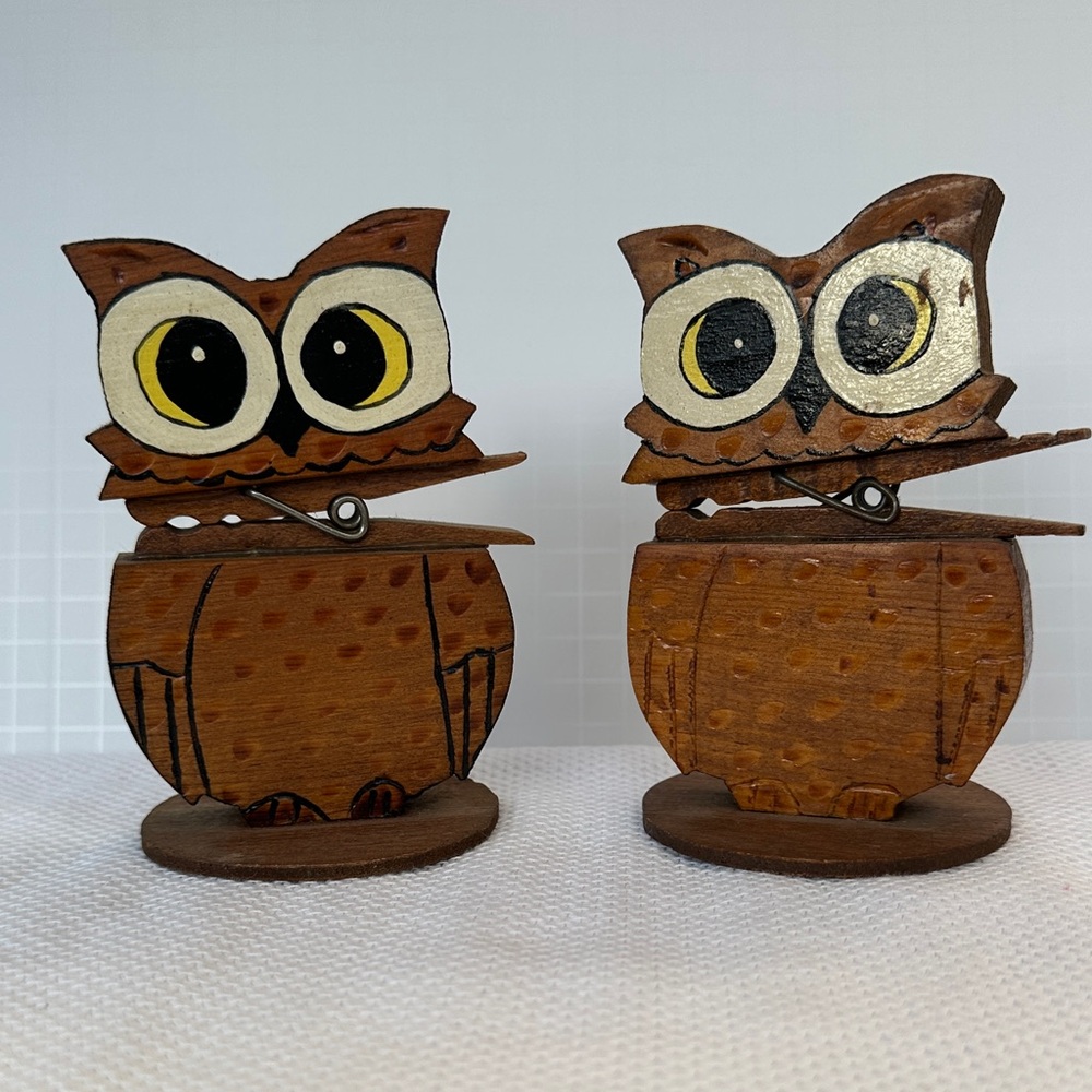 Owl Figurines Handmade Vintage Note Paper Holder Desk Accessories